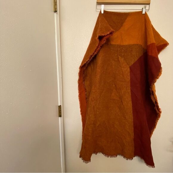 ZARA ACCESSORIES color blocked fall Orange Gold copper Oversized Scarf 31x78” - Picture 2 of 12